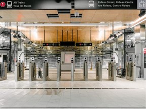 Ready and waiting: Barriers have come down at Rideau Station and other LRT stops, but opening day is likely months away.