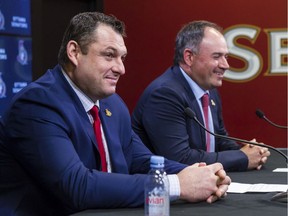 The Ottawa Senators announced that 42-year-old D.J. Smith will be the teams newest head coach. Smith is the 14th head coach in team history. Smith and general manager Pierre Dorion at the press conference. May 23, 2019.