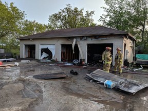 A vehicle caught fire in the detached garage at a residence on Tenth Line Road on Friday evening.