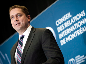 Conservative Leader Andrew Scheer speaks at the Montreal Council on Foreign Relations on May 7, 2019.