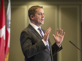 Conservative Leader Andrew Scheer delivers a foreign policy speech om May 7, 2019 in Montreal.