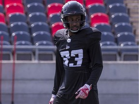 Defensive back Shamar Busby takes part in Ottawa Redblacks' training camp at TD Place on Wednesday. (Errol McGihon/Postmedia Network)