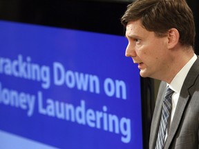 B.C. Attorney General David Eby talks about the details found in a recent report done by an expert panel about billions in money laundering in the province during a press conference at Legislature in Victoria, B.C., on Thursday, May 9, 2019.