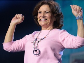 Margaret Trudeau speaks to students in this 2016 file photo. In her more recent stage appearances, she's been talking about her past experience with cannabis.