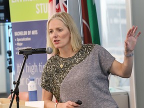 Minister of Environment and Climate Change Catherine McKenna is seen speaking at Laurentian University in Sudbury, Ont., on March 7, 2019.