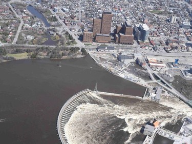 Chaudiere Falls - Aerial view of the flooding in the National Capital region, April 29, 2019.