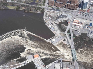 Chaudiere Falls - Aerial view of the flooding in the National Capital region, April 29, 2019.