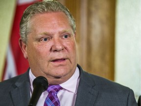 Ontario Premier Doug Ford addresses media outside of the premier's office at Queen's Park in Toronto, Ont. on Monday May 27, 2019.