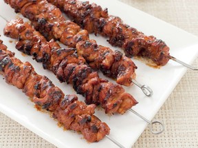 Barbecued Chicken Kebabs. This recipe appears in the cookbook "Master of the Grill."