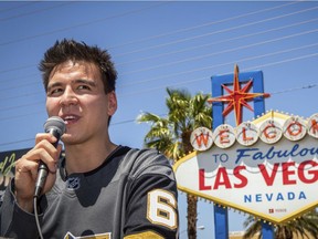In this May 2 file photo, "Jeopardy!" sensation James Holzhauer speaks after being presented with a key to the Las Vegas Strip.