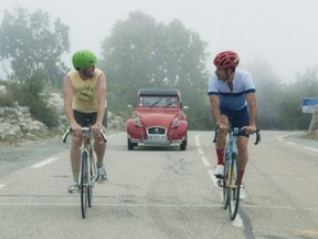 This image released by Cinetic Marketing shows a scene from the film "The Climb," starring Michael Covino and Kyle Marvin. (Cinetic Marketing via AP)