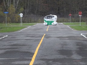 One of several automated vehicles at the Ottawa L5 private CAV test track on Friday May 17, 2019.