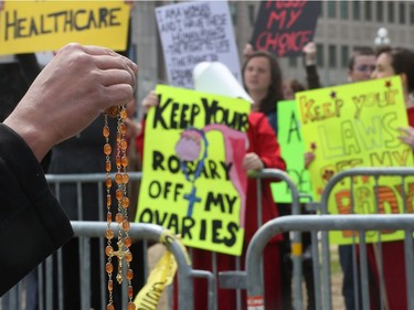 Hundreds of people gathered on Parliament Hill for the March for Life march in Ottawa Thursday May 9, 2019. Pro-choice supporters gathered on the hill as well Thursday.