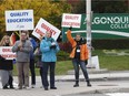 Picket lines are up at Algonquin College as faculty at Ontario's 24 colleges began a strike Monday morning. About 12,000 professors, instructors, counsellors and librarians, both full-time and "partial load" employees who work seven to 12 hours a week, walked off the job. Photo Tony Caldwell/ Postmedia