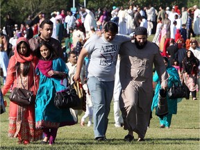 Muslims celebrate the end of Ramadan with a prayer service in Edmonton in this file photo from a previous year.