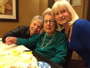 Jean Spencer, centre, at 91, with daughters Christina, left, and Barbara.