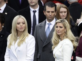 President-elect Donald Trump's children, from left, Tiffany, Donald Trump Jr. and Ivanka Trump arrive for the 58th Presidential Inauguration at the U.S. Capitol for President-elect Donald Trump in Washington, Friday, Jan. 20, 2017.