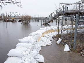 File photo from earlier this May: Sandbags stacked around the Nepean Sailing Club.