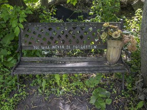 A ghost bench erected at Brantwood Park in memory of Nadia Kajouji, a first-year Carleton University student who took her life in 2008, sits derelict. Ottawa developer eQ Homes has offered to replace it with a permanent one inside the park.