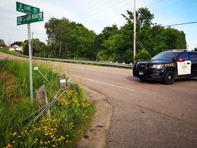 Forest Lea Road between B-Line and TV Tower Road was closed Thursday as police investigated a two vehicle collision.