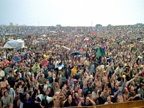 This handout photo by Elliott Landy shows the crowd at the original Woodstock festival in Bethel, New York in August 1969.