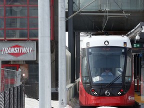 A Light Rail Train (LRT) is shown at Blair Station earlier this spring. Council will extend its freeze on bus fares until the LRT is ready.