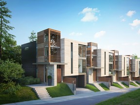 The four units backing onto the Experimental Farm (foreground) have optional rooftop terraces.