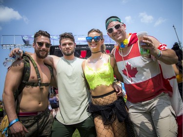 L-R Dawson Baptiste, John Teixeira, Alexis Poirier and Christian Richer at Escapade Music Festival, Saturday, June 22, 2019 at Lansdowne Park.  Ashley Fraser/Postmedia