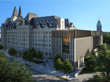 This is an artist's rendering of the latest proposed addition to the Château Laurier Hotel in Ottawa.