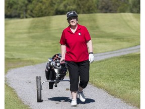 66 year old Marie Lapointe golfing at the Metcalfe Golf Club. Marie took part in a pilot study at The Ottawa Hospital which had patients perform a six week exercise program before surgery designed to get them back to their lives sooner. Thanks to the program Marie was back playing golf less than two months after lung cancer surgery.