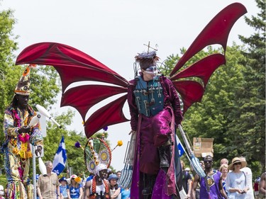 Entertainers in the Saint-Jean-Baptiste Day parade in Gatineau on June 24, 2019.