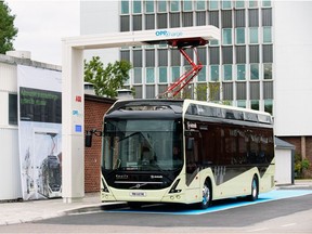 Nova Bus electric bus at recharging station.