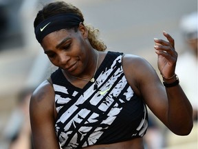 Serena Williams reacts during her third-round loss to Sofia Kenin at the French Open in Paris on Saturday, June 1, 2019.