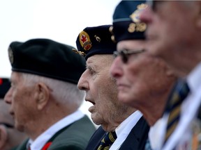 Canadian veterans attend during the international ceremony on Juno Beach in Courseulles-sur-Mer, Normandy, northwestern France, on June 6, 2019, as part of D-Day commemorations marking the 75th anniversary of the World War II Allied landings in Normandy.