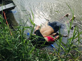 View of the bodies of Salvadoran migrant Oscar Martinez Ramirez and his daughter, who drowned while trying to cross the Rio Grande in Matamoros, state of state of Tamaulipas on June 24, 2019.