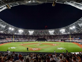A general view of the field during the seventh inning of the game between the Boston Red Sox and the New York Yankees at London Stadium. The New York Yankees won 17-13.