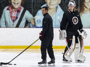 Former Ottawa Senator player Clarke MacArthur was on the ice with Mads Sogaard at the Ottawa Senators development camp at the Bell Sensplex on June 25, 2019. Errol McGihon/Postmedia