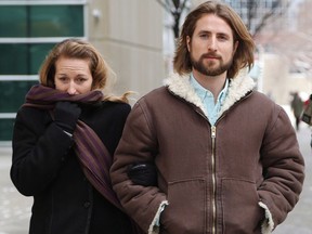 David and Collet Stephan leave for a break during their appeals trial in Calgary, Alta., Thursday, March 9, 2017.