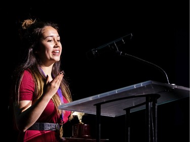 The co-winner(s) for Junior Critic: Hannah Scott-Talib, Philemon Wright High School, accept(s) their award, during the annual Cappies Gala awards, held at the National Arts Centre, on June 09, 2019, in Ottawa, Ont.