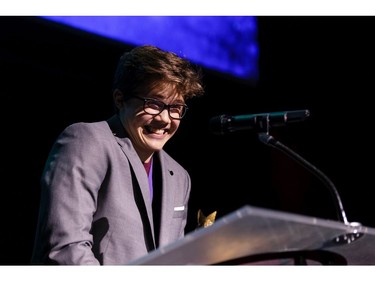 The winner for Featured Male Actor In a Musical: Owen Brennan, All Saints High School, The Drowsy Chaperone, accepts their award, during the annual Cappies Gala awards, held at the National Arts Centre, on June 09, 2019, in Ottawa, Ont. (
