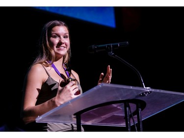 The winner for Female Dancer: Tassanie Gibson, Merivale High School, Newsies, accepts their award, during the annual Cappies Gala awards, held at the National Arts Centre, on June 09, 2019, in Ottawa, Ont.