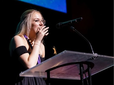 The winner for Stage Management & Stage Crew: Mackenzie Hayley, St. Joseph High School, Murder's in the Heir, accepts their award, during the annual Cappies Gala awards, held at the National Arts Centre, on June 09, 2019, in Ottawa, Ont.