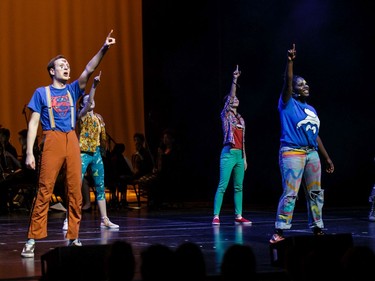 Students perform an excerpt from Godspell, Holy Trinity Catholic High School, during the annual Cappies Gala awards, held at the National Arts Centre, on June 09, 2019, in Ottawa, Ont.