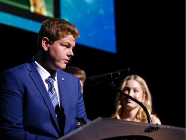 The winners for Special Effects and Technology (L-R): Silas LeRoy and Lily Gray, Almonte and District High School, The Curious Incident of the Dog in the Night-Time, accept their award, during the annual Cappies Gala awards, held at the National Arts Centre, on June 09, 2019, in Ottawa, Ont.