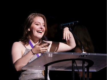 The winner for Make-up: Juliana Brazeau, Immaculata High School, Little Shop of Horrors Horrors, accepts their award, during the annual Cappies Gala awards, held at the National Arts Centre, on June 09, 2019, in Ottawa, Ont.