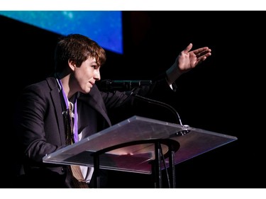 The winner for Supporting Male Actor in a Play: Curran Hall, Lester B. Pearson Catholic High School, The Heart of Robin Hood, accepts his award, during the annual Cappies Gala awards, held at the National Arts Centre, on June 09, 2019, in Ottawa, Ont.