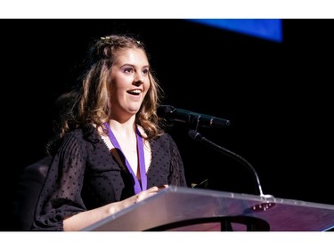 The winner for Lead Female Actor in a Play: Alex Byrne, Elmwood School, The Light Burns Blue, accepts her award, during the annual Cappies Gala awards, held at the National Arts Centre, on June 09, 2019, in Ottawa, Ont.