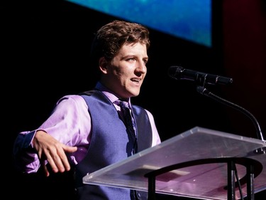 The winner for Lead Male Actor in a Play: Perry Santry, Almonte and District High School, The Curious Incident of the Dog in the Night-Time, accepts the award, during the annual Cappies Gala awards, held at the National Arts Centre, on June 09, 2019, in Ottawa, Ont.