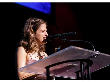 The winner for Lead Female Actor in a Musical: Sofia Contal, Colonel By Secondary School, Chicago (High School Edition), accepts the award, during the annual Cappies Gala awards, held at the National Arts Centre, on June 09, 2019, in Ottawa, Ont.