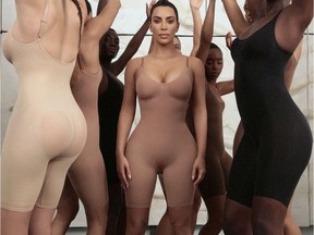 An undated image obtained on social media on June 27, 2019 shows models including Kim Kardashian dressed in bodysuits from her new clothing line called Kimono in an undisclosed location.